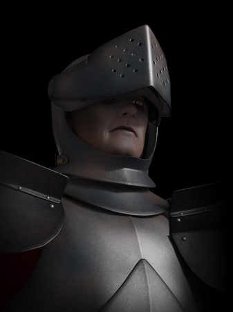 Portrait illustration of a Fifteenth Century late Medieval Knight in Northern Italian Milanese Armour with open visor, 3d digitally rendered illustrationの写真素材