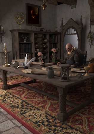Goblin Alchemist and servants in his study, 3d digitally rendered illustrationの写真素材