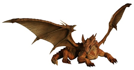Large red dragon prowling, 3d digitally rendered illustrationの写真素材