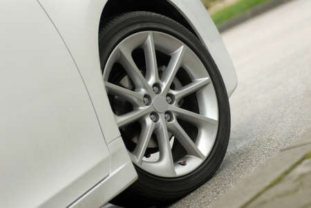 aluminum wheel photographed on a passenger carの写真素材