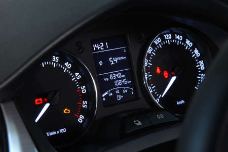Modern car illuminated dashboard closeup