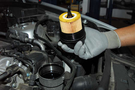 replacement of oil filterの写真素材