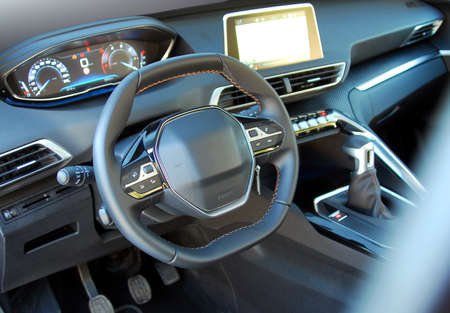 steering wheel in the new modern carの写真素材
