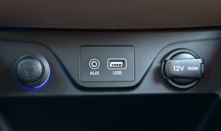power outlet, usb port and car cigarette lighter in car