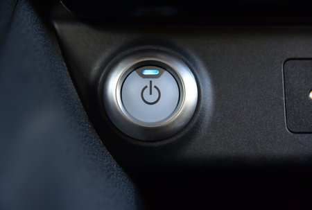 Start stop engine button on a modern car dashboardの写真素材