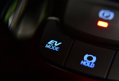 Electric Mode Button In Hybrid Carの写真素材