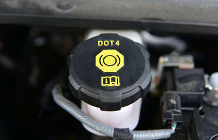Bottle for brake fluid in the carの写真素材