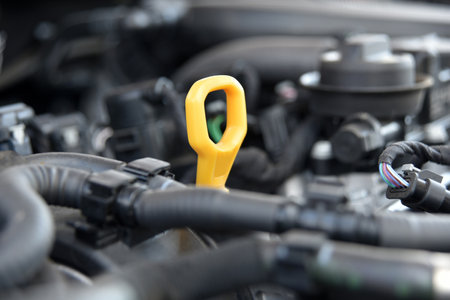 Car engine oil level dipstick, detailの写真素材
