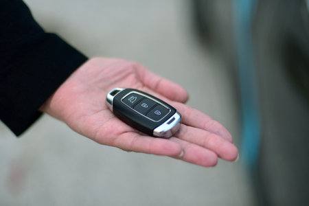 A woman holds a pop-up car key in her hand