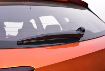Wiper on the back windshield of a passenger carの写真素材