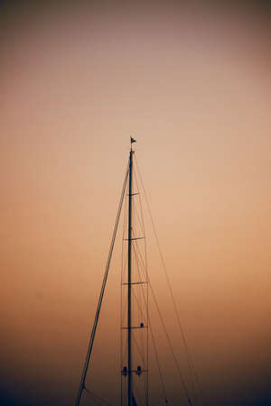 Silhouette of a group of sail boats docked at tSilhouette of a group of sail boats docked at the island of Ibiza during sunset he island of Ibiza during sunsetの写真素材