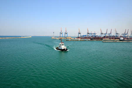 View of tugboat at Haifa port, Israelの写真素材