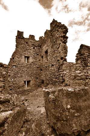 Fragment of Castle of Acquadda. Sardinia. Italy. Sepiaのeditorial素材