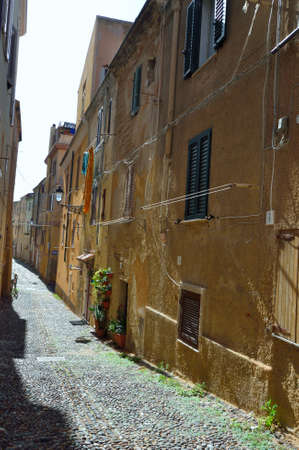 Ancient street of old city Alghero, Sardinia.のeditorial素材