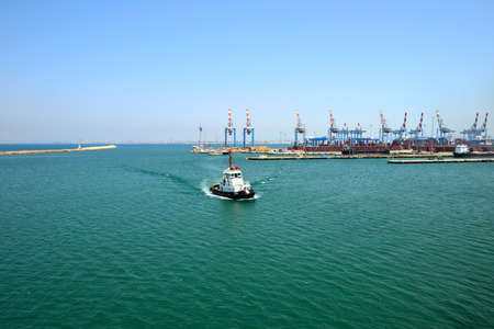 View of tugboat at Haifa port, Israelの写真素材