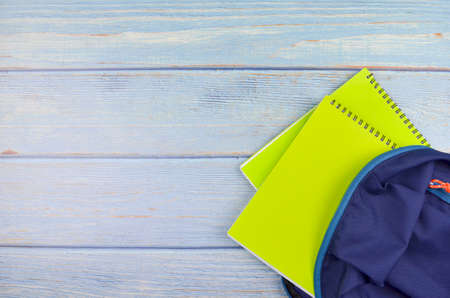 Student backpack and various school supplies, studing, education and back to school concept.の写真素材