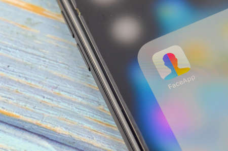 Puchong, Malaysia - July 19, 2019; The iPhone 7 plus with FaceApp on the screen, faceapp is a...