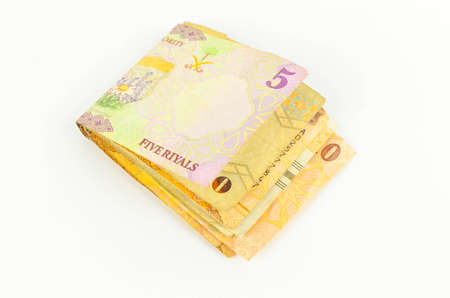 Saudi Arabia money on white background.