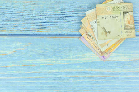Saudi Arabia money on wooden background.の写真素材