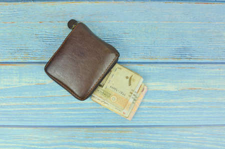 Saudi Arabia money on wooden background.の写真素材