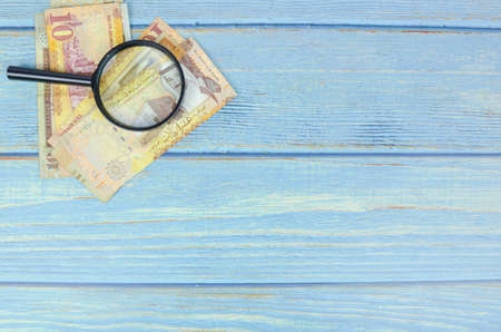 Saudi Arabia money on wooden background.の写真素材
