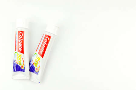Puchong, Malaysia - July 16, 2019; Colgate toothpaste on white background. Brand of produced by...