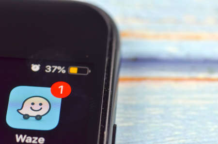 Puchong, Malaysia - July 28, 2019; Waze was founded in 2008 in Israel and is a community-driven GPS navigation application program for smartphone. It was sold to Google for US$1.3 billion in 2013.のeditorial素材
