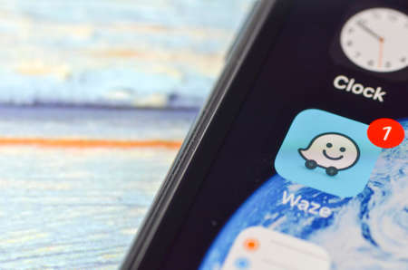 Puchong, Malaysia - July 28, 2019; Waze was founded in 2008 in Israel and is a community-driven GPS navigation application program for smartphone. It was sold to Google for US$1.3 billion in 2013.のeditorial素材