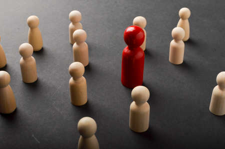 Business & HR global wood puzzle concept for leadership and team with peg dollの写真素材
