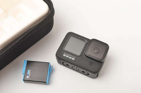 Kuala Lumpur, Malaysia - April 30, 2021: New flagship action camera gopro 9 black on white...