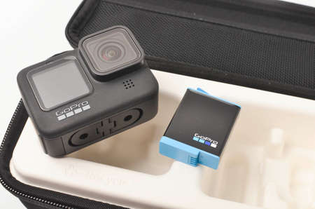 Kuala Lumpur, Malaysia - April 30, 2021: New flagship action camera gopro 9 black on white...