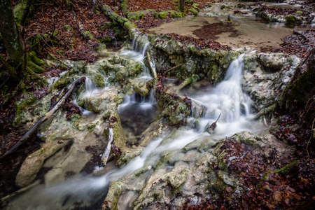 Germany waterfall water stream with ice and frostの写真素材