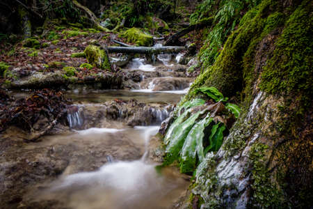 Germany waterfall water stream with ice and frostの写真素材
