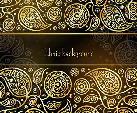 Ethnic background in gold and black colors. Oriental decorative pattern. Boho style vector illustration.のイラスト素材