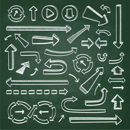 Arrows doodle set. Hand drawn sketch icons on chalkboard.Vector illustration.のイラスト素材