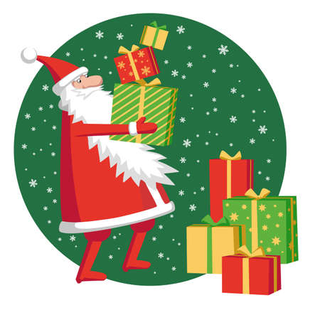Santa Claus with gift boxes. Vector illustration of character.のイラスト素材