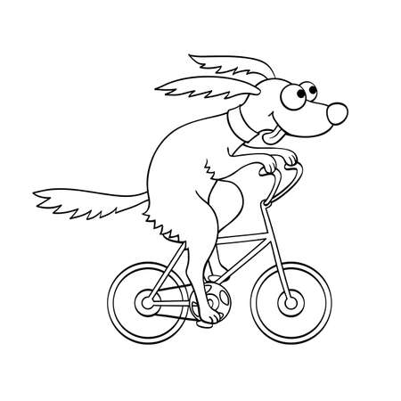 Cute dog riding a bicycle. Vector illustration. Isolated on white background.のイラスト素材