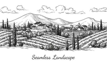 Vineyard seamless landscape.のイラスト素材