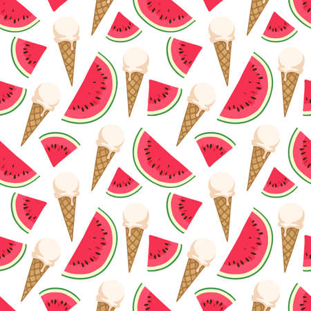 Seamless pattern with ice cream and watermelon.