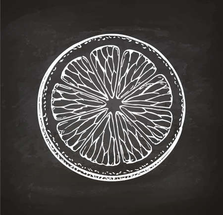 Lemon slice. Chalk sketch on blackboard. Retro style.のイラスト素材