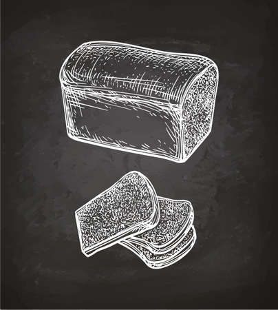Chalk sketch of toast bread on blackboard background. Hand drawn vector illustration. Retro style.のイラスト素材