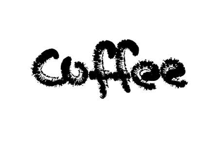Coffee text. Grunge style calligraphic Lettering. Isolated on white background. Hand drawn vector illustration. Retro style.のイラスト素材