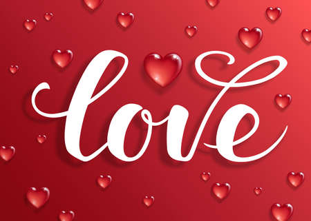 Love text. Calligraphic Lettering. Valentine's day greeting card template. Vector illustration.のイラスト素材