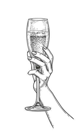Hand holding a glass of champagne.のイラスト素材