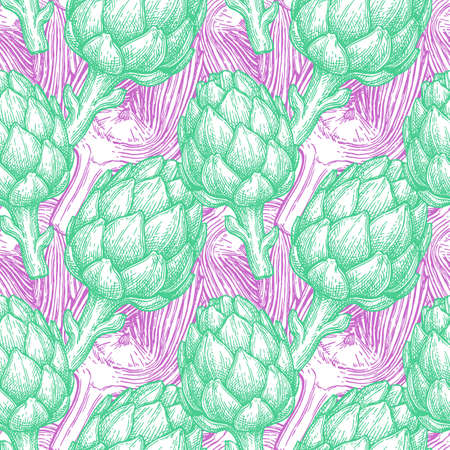 Seamless pattern with artichoke. Hand drawn vector illustration. Retro style.のイラスト素材