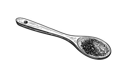 Wooden spoon with cocoa powder.のイラスト素材