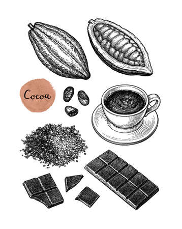 Cocoa and chocolate set.のイラスト素材