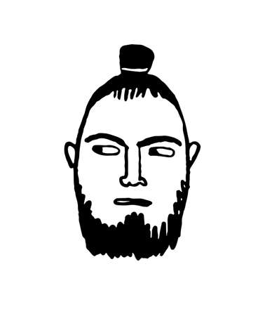 Doodle sketch of man with samurai hairstyle.のイラスト素材