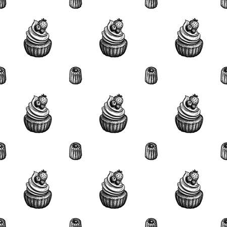 Seamless pattern with canele and rum baba.のイラスト素材