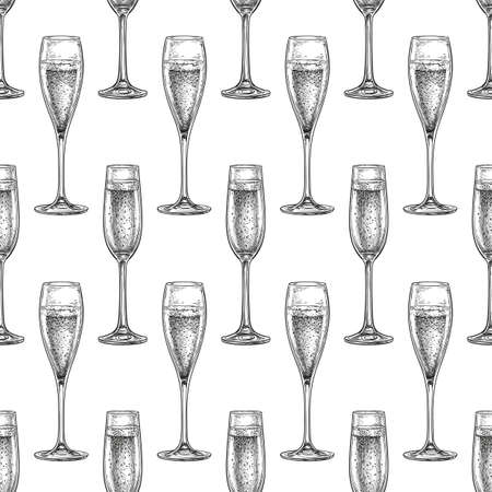 Seamless pattern with glass of champagne.のイラスト素材